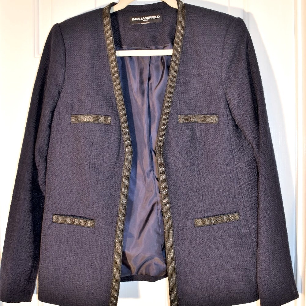 Karl Lagerfeld Chic Navy Boucle Jacket